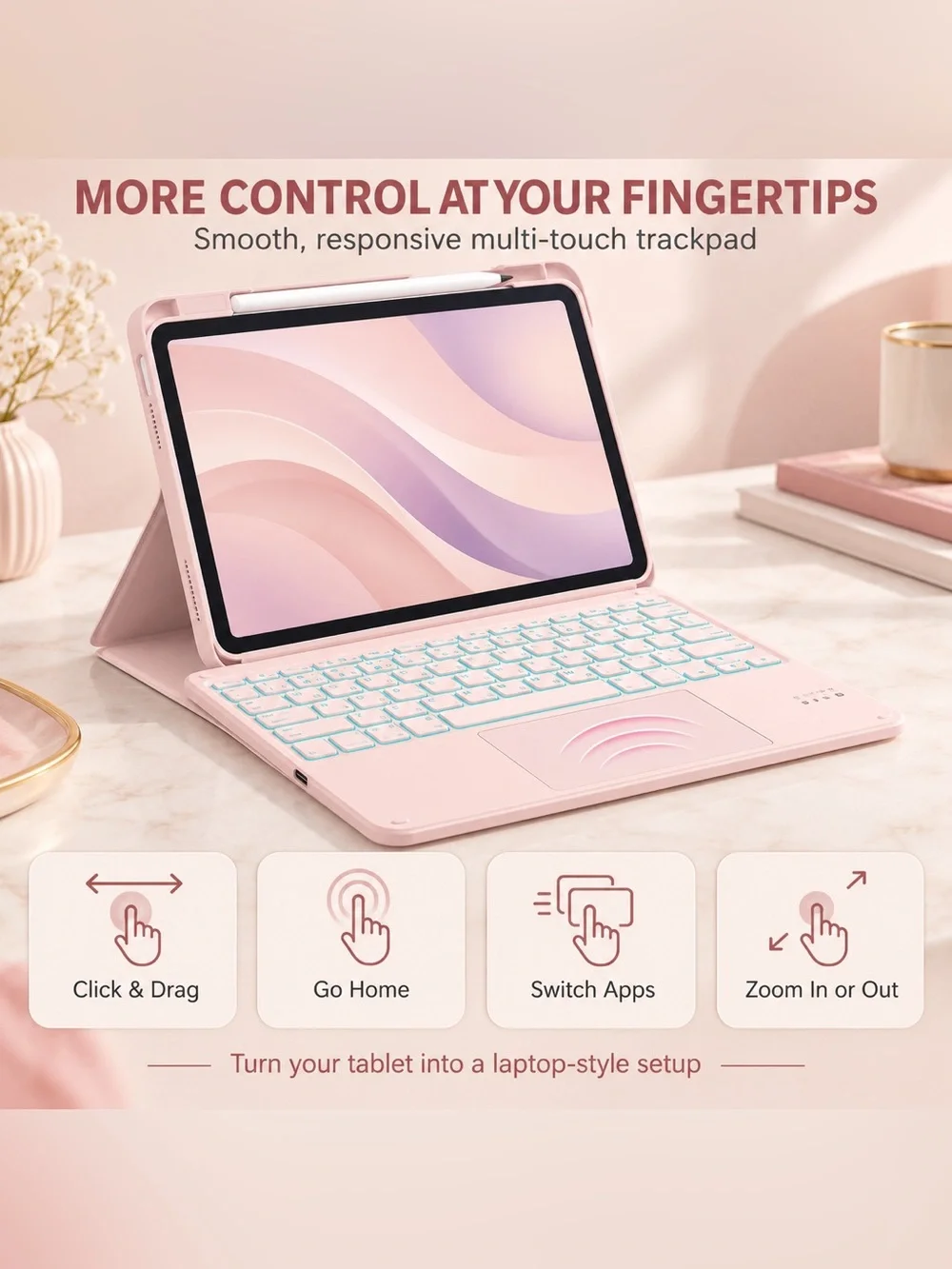 🎀 Blush Pink Backlit Keyboard Case for iPad A16 2025 / 10th Gen 2022B